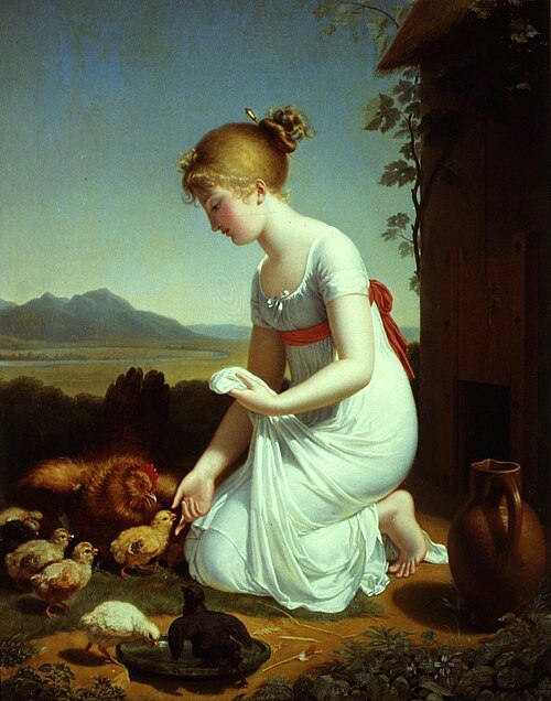 Une jeune fille donnant à manger à des poulets, 1802, Jeanne-Élisabeth Chaudet