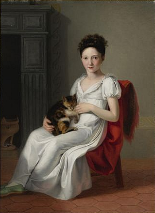 Portrait d'une jeune fille tenant son chat, 1850, Jeanne-Élisabeth Chaudet