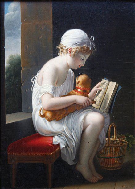 Une petite fille voulant apprendre à lire à son chien, 1800, Jeanne-Élisabeth Chaudet
