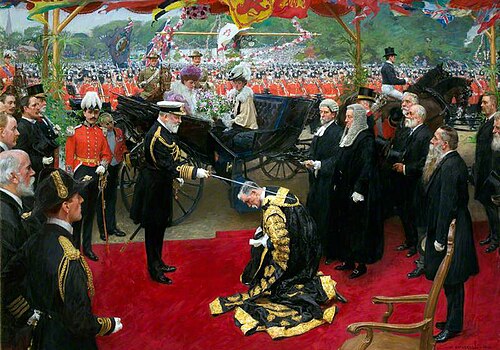 Knighting of Sir William Smith Crossman, Lord Mayor of Cardiff, by Edward VII, 13th July 1907, 1910, William Hatherell
