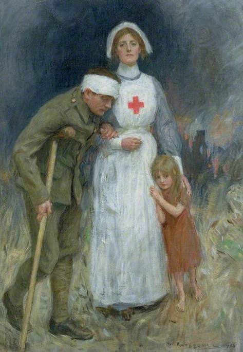 Nurse, Wounded Soldier and Child, 1915, William Hatherell