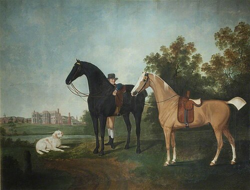 A Groom with a Chestnut and Palomino Horse in the Grounds of Astley Hall, , Thomas Stringer