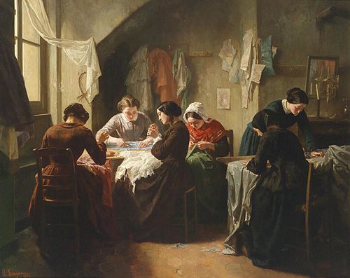 Couturières bretonnes ou Atelier de couture, 1854, Jean-Baptiste Jules Trayer