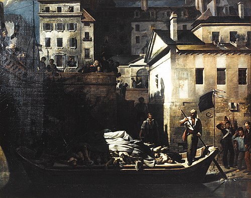 Transport de nuit, au Gros-Caillou, des cadavres non reconnus à la morgue, après les journées de jui, 1834, Louis-Alexandre Péron