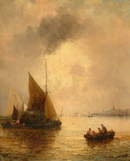 Thames Barges off Tilbury with Gravesend in the Distance, , William Thornley