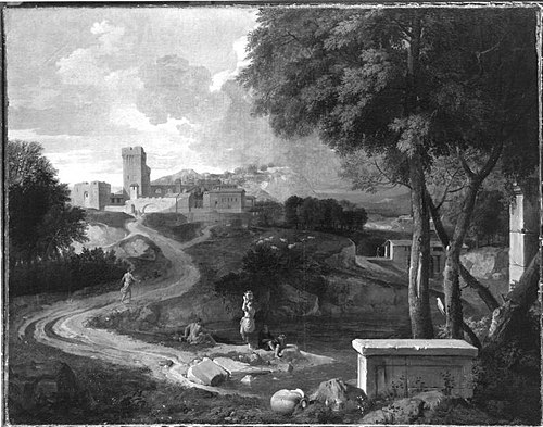 Arcadian landscape with town, 1700, Pieter Rijsbraeck
