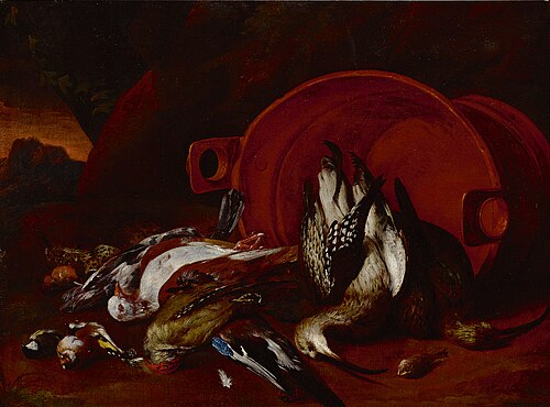 Still life of birds as hunting trophies, 1650, Joannes Hermans