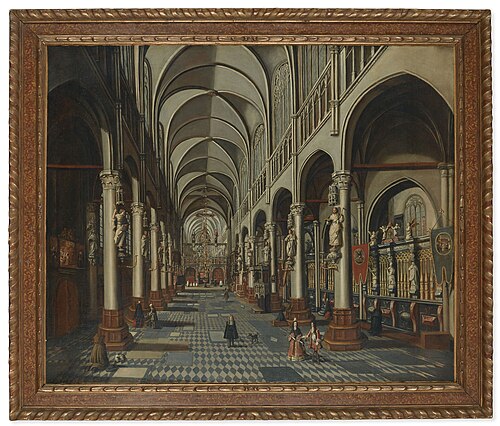 Interior of a church with people, , Jan Baptist van Meunincxhove