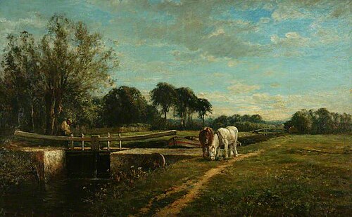 Horses by a Lock, 1885, Mark Fisher