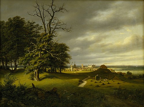 Helsingør mod Kronborg, efterår, 1833, Thomas Fearnley