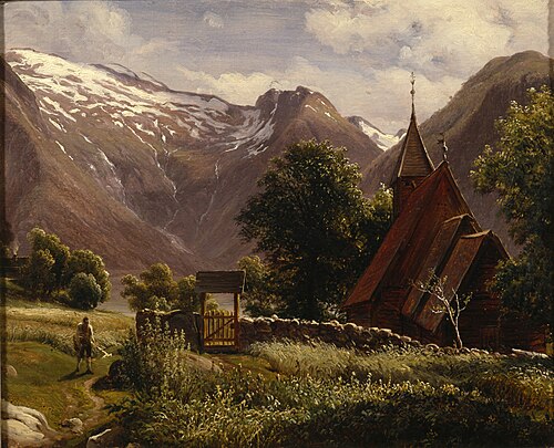 Tjugum Church, Balestrand, 1839, Thomas Fearnley