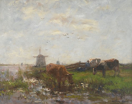 Cattle Grazing at the Water's Edge, 1885, Willem Maris