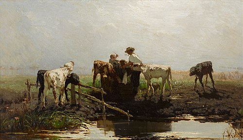 Calves at a trough, 1863, Willem Maris