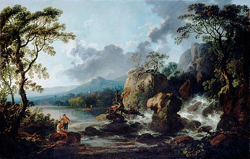 Landscape, Fishermen by a Waterfall, 1900, Philippe-Jacques de Loutherbou