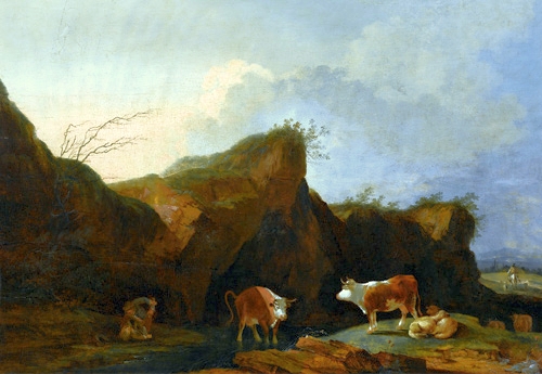 Landscape with cows., 1750, Philippe-Jacques de Loutherbou