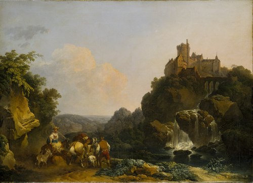 Landscape with Waterfall, Castle and Peasants, 1767, Philippe-Jacques de Loutherbou