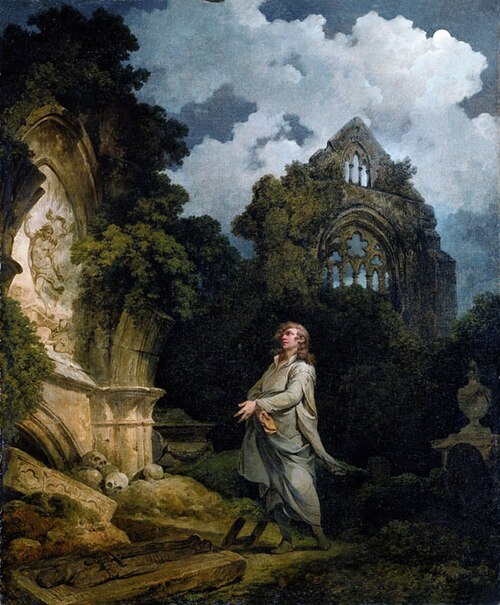 Visitor to a Moonlit Churchyard, 1790, Philippe-Jacques de Loutherbou