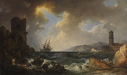 A Storm at the Entrance of a Mediterranean Port, 1768, Philippe-Jacques de Loutherbou