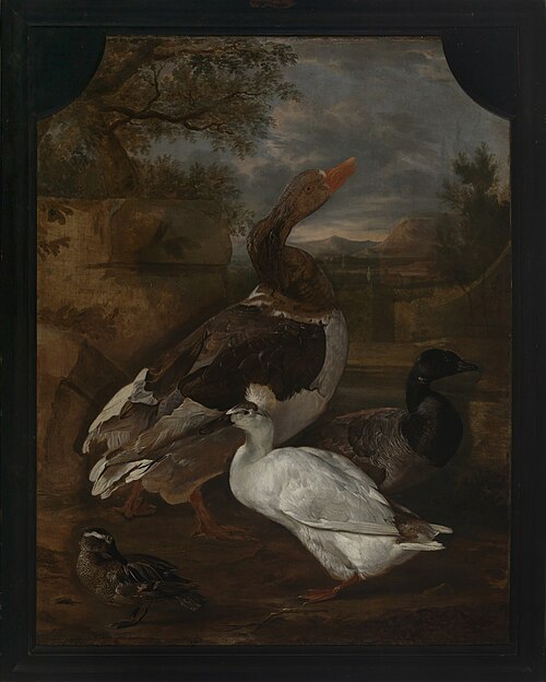 Gans en eenden in landschap., 1680, Cornelia de Rijck
