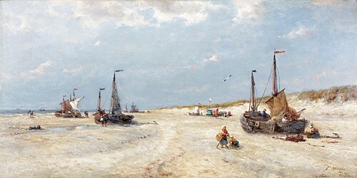 On the beach at Katwijk, 1850, François Musin