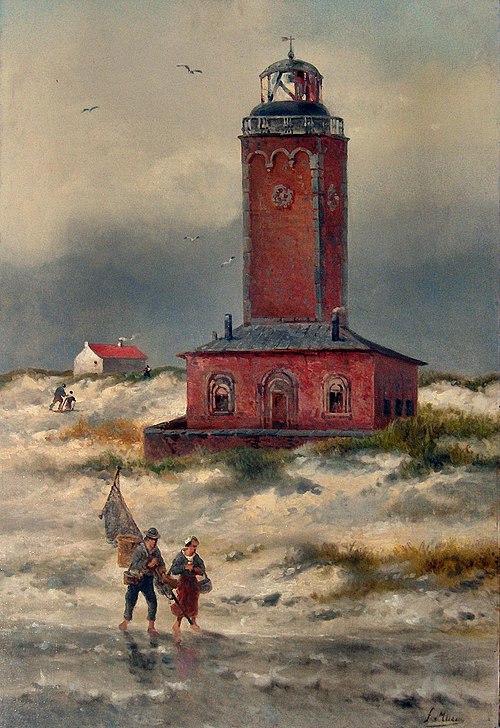 Oude vuurtoren met garnaalvisser, 1888, François Musin