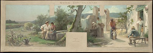 Esquisse pour la mairie d'Arcueil-Cachan : les fiancés, les grands-parents, 1888, Alfred-Henri Bramtot