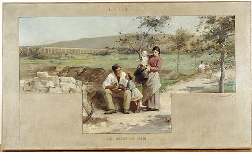 Esquisse pour la mairie d'Arcueil-Cachan : La famille - le repas de midi, 1888, Alfred-Henri Bramtot