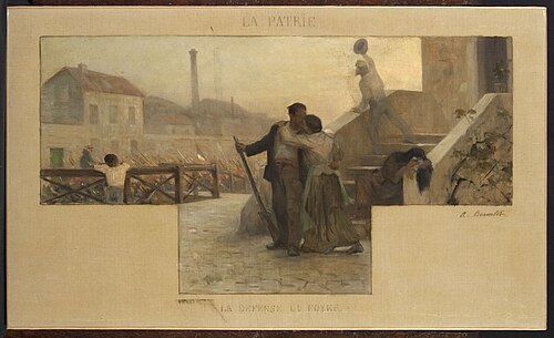 Esquisse pour la salle des mariages de la mairie d'Arcueil-Cachan : La Patrie - la défense du foyer, 1888, Alfred-Henri Bramtot