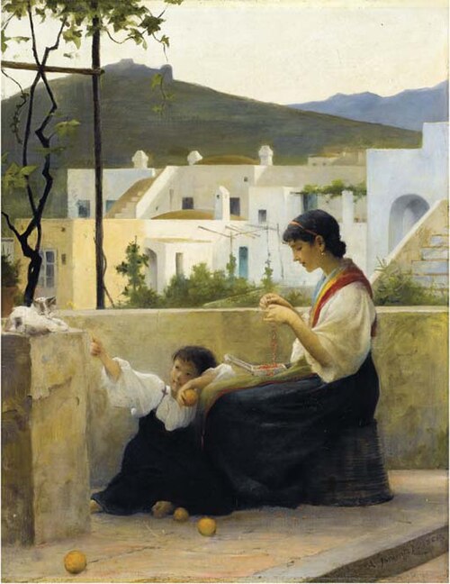 A woman and a child with oranges, 1886, Alfred-Henri Bramtot