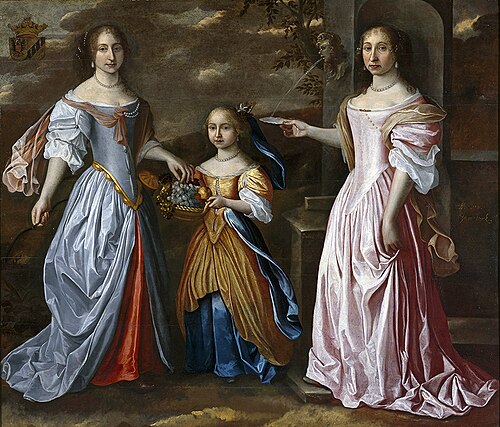 Family portrait of Bouwina Tjarda van Starkenborgh (?-1709), Hiddina Anna Tjarda van Starkenborgh (?, 1650, Martinus van Grevenbroeck