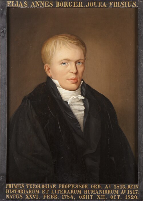 Portret van Elias Annes Borger, hoogleraar Gewijde Uitlegkunde te Leiden, 1701, Ezechiel Davidson