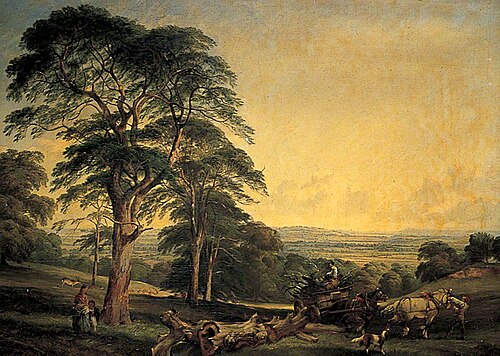 A Woodland Scene with a Wagon Drawn by Two Horses, 1846, Edward John Cobbett