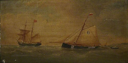 Cutter 'Pilot 6' and a Norwegian Brigantine, 1888, William Daniel Penny