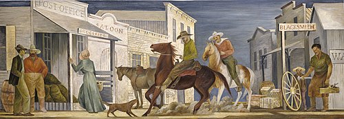 Western Town (mural study, Helper, Utah Post Office), 1941, Jenne Chavaz Magafan