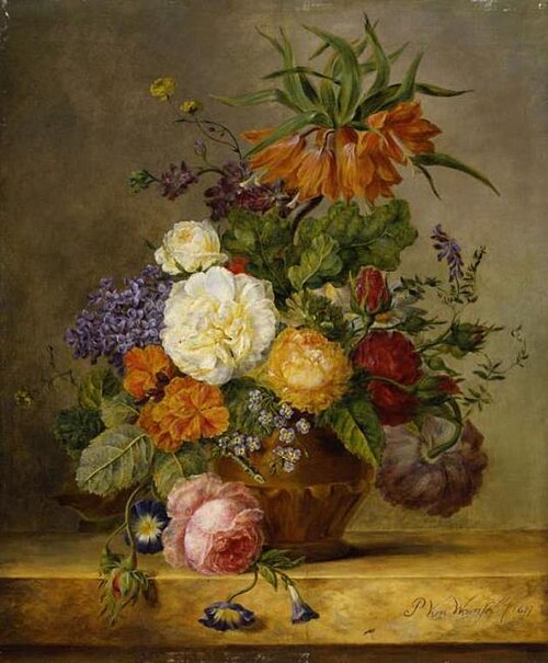 An urn of flowers, 1827, Petronella van Woensel