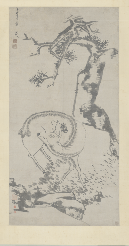 朱耷松鹿图轴, , Zhu Da