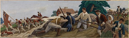 A Skirmish between British and Colonists near Somerville in Revolutionary Times (mural study, Somerv, 1938, Ross Moffett