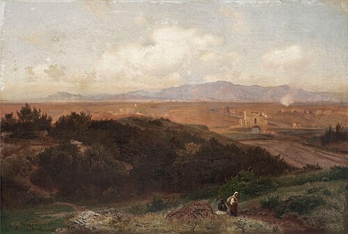Roman Campagna overlooking the Ponte Nomentano, 1862, Karl Gustav Rodde