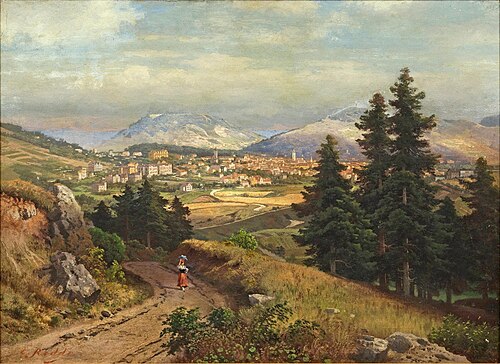 South German summer landscape with a view of a city, , Karl Gustav Rodde