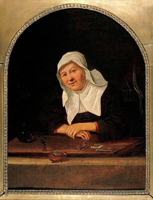 Old woman sitting at a table, 1669, Anthonie Hals