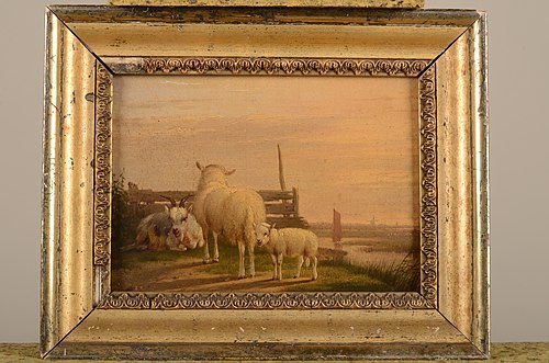 Geit, schaap en een lam bij een hek, , Pieter Plas