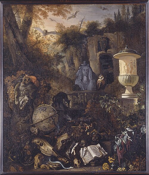 Vanitas symbols in a landscape, 1658, Matthias Withoos