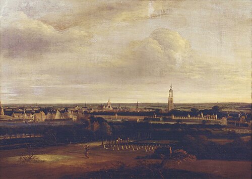 View of Amersfoort from the southwest; from left to right: Koppelpoort, Sint-Joriskerk, Heilige Gees, 1668, Matthias Withoos