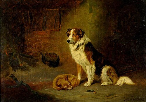 Terrier Asleep and Collie Dozing before the Fire, 1887, Arthur J. Batt