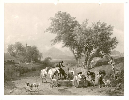 scene at a well in the country, 1841, Franz Reinhold