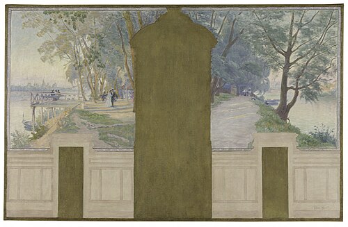 Esquisse pour la salle des mariages de la mairie d'Asnières : Paysages. La Seine avec les ponts de S, 1900, Henry Bouvet