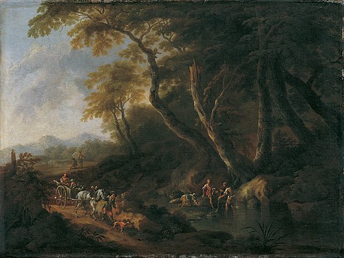 Waldlandschaft mit Gewässer rechts, , Maximilian Joseph Schinnagl
