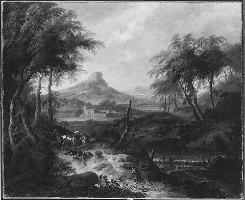 Südliche Berglandschaft mit Jagdstaffage, 1729, Maximilian Joseph Schinnagl
