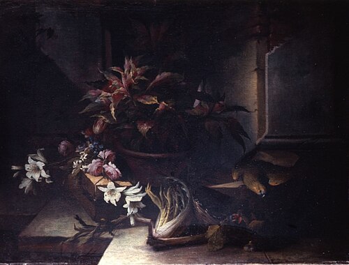 Still life with flowers and a parrot, 1707, Nicola van Houbraken