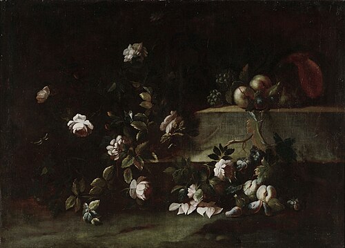 Still life with flowers and peaches, 1703, Nicola van Houbraken